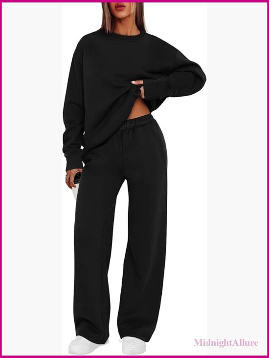 Pants - 2 Piece Lounge Set - Oversized Sweatshirt & Wide Leg Sweatpants